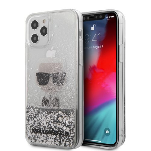 Karl Lagerfeld iPhone 12 Pro Max Liquid Glitter Iconic (KLHCP12LGLIKSL) hátlap, tok, ezüst