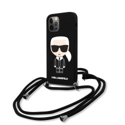   Karl Lagerfeld iPhone 12 Pro Max Silicone Cord Iconic hátlap, tok, fekete
