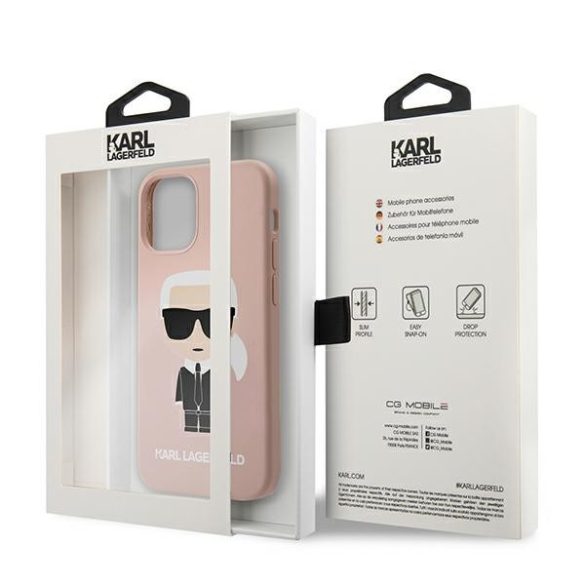 Karl Lagerfeld iPhone 12 Mini Silicone Iconic (KLHCP12SSLFKPI) hátlap, tok, világos rószaszín