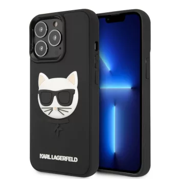   Karl Lagerfeld iPhone 13 Pro 3D Rubber Choupette's Head (KLHCP13LCH3DBK) oldalra nyíló tok, fekete