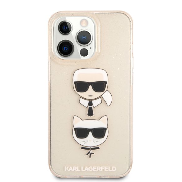 Karl Lagerfeld iPhone 13 Pro Glitter Karl & Choupette (KLHCP13LKCTUGLGO) hátlap, tok, arany