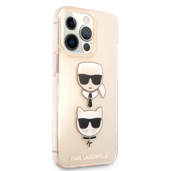 Karl Lagerfeld iPhone 13 Pro Glitter Karl & Choupette (KLHCP13LKCTUGLGO) hátlap, tok, arany