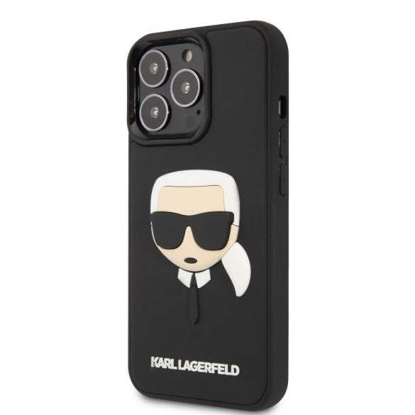 Karl Lagerfeld iPhone 13 Pro 3D Rubber Karl's Head (KLHCP13LKH3DBK) oldalra nyíló tok, fekete
