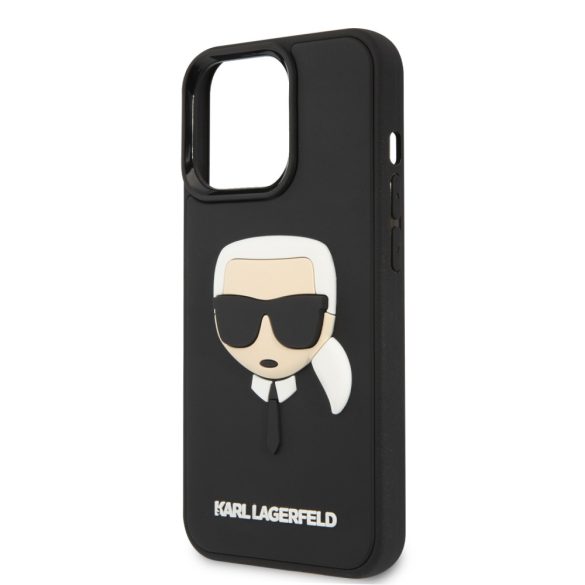 Karl Lagerfeld iPhone 13 Pro 3D Rubber Karl's Head (KLHCP13LKH3DBK) oldalra nyíló tok, fekete