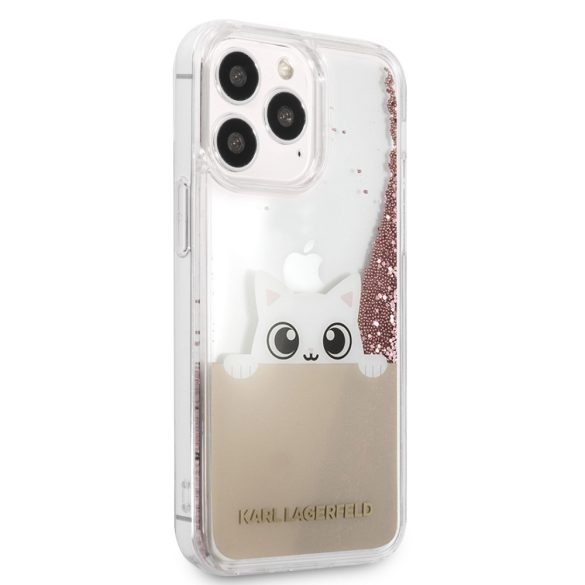 Karl Lagerfeld iPhone 13 Pro Peek-A-Boo Liquid Glitter (KLHCP13LPABGNU) hátlap, tok, rózsaszín
