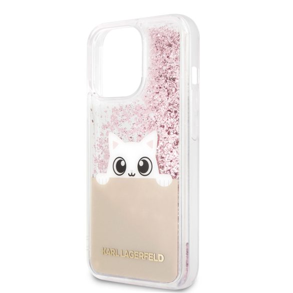 Karl Lagerfeld iPhone 13 Pro Peek-A-Boo Liquid Glitter (KLHCP13LPABGNU) hátlap, tok, rózsaszín