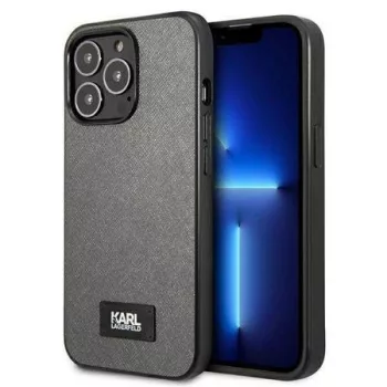   Karl Lagerfeld iPhone 13 Pro Saffiano Plaque (KLHCP13LSFMP2DG) hátlap, tok, ezüst