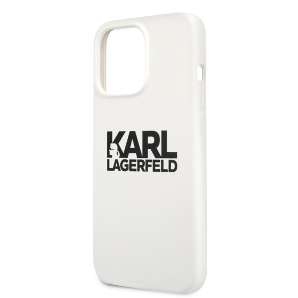 Karl Lagerfeld iPhone 13 Pro Stack Black Logo Silicone (KLHCP13LSLKLWH) hátlap, tok, fehér