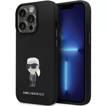   Karl Lagerfeld iPhone 13 Pro 6,1" KLHCP13LSMHKKNPK Silicone Ikonik Metal Pin tok, fekete
