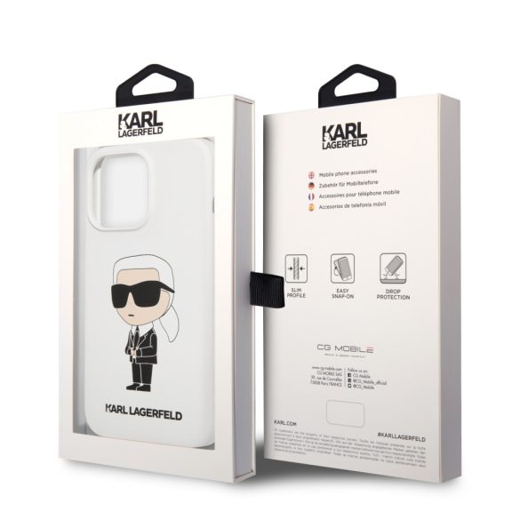 Karl Lagerfeld iPhone 13 Pro Liquid Silicone Ikonik NFT (KLHCP13LSNIKBCH) hátlap, tok, fehér