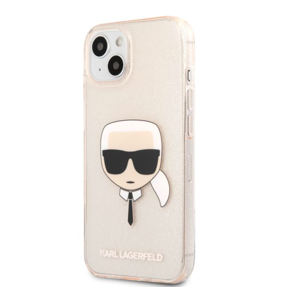 Karl Lagerfeld iPhone 13 Karl's Head Glitter (KLHCP13MKHTUGLGO) hátlap, tok, arany