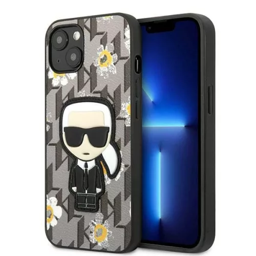 Karl Lagerfeld iPhone 13 Flower Ikonik Karl (KLHCP13MPMNFIK1) hátlap, tok, szürke