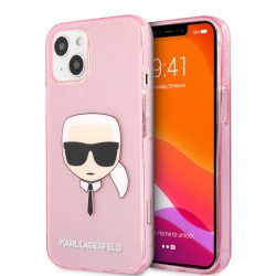   Karl Lagerfeld iPhone 13 Mini Karl's Head Glitter hátlap, tok, rózsaszín