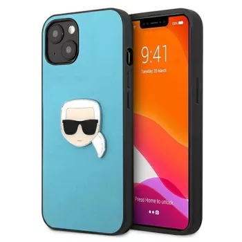   Karl Lagerfeld KLHCP13SPKMB Leather Ikonik Karl's Head Metal iPhone 13 mini 5,4" hátlap, tok, kék