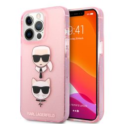  Karl Lagerfeld iPhone 13 Pro Max K&C Head Glitter (KLHCP13XKCTUGLP) hátlap, tok, rózsaszín