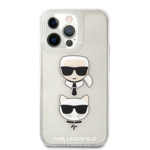 Karl Lagerfeld iPhone 13 Pro Max K&C Head Glitter (KLHCP13XKCTUGLS) hátlap, tok, ezüst