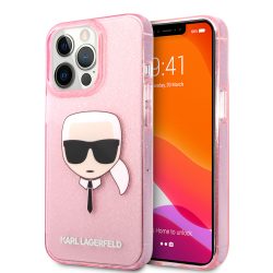   Karl Lagerfeld iPhone 13 Pro Max Karl's Head Glitter hátlap, tok, rózsaszín