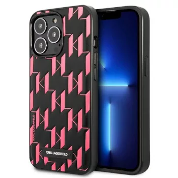   Karl Lagerfeld iPhone 13 Pro Max Monogram Plaque (KLHCP13XMNMP1P) hátlap, tok, fekete-pink