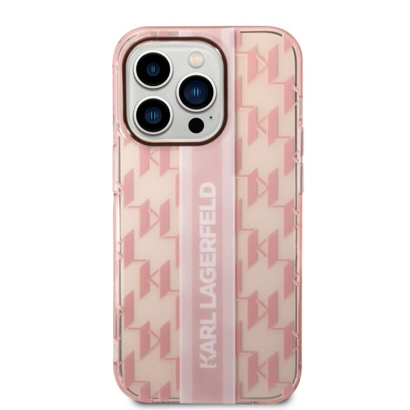Karl Lagerfeld iPhone 14 Pro Monogram Vertical Stripe (KLHCP14LHKLSPCP) hátlap, tok, rózsaszín