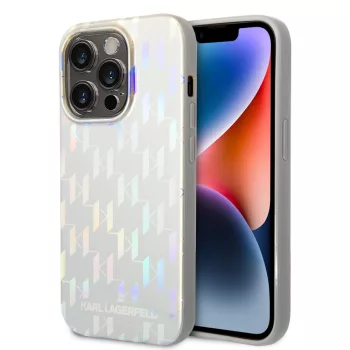   Karl Lagerfeld iPhone 14 Pro Iridescent Monogram (KLHCP14LLGMMSV3) hátlap, tok, ezüst