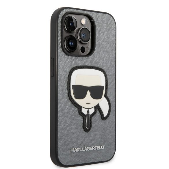Karl Lagerfeld iPhone 14 Pro Saffiano Karl's Head Patch (KLHCP14LSAPKHG) hátlap, tok, ezüst