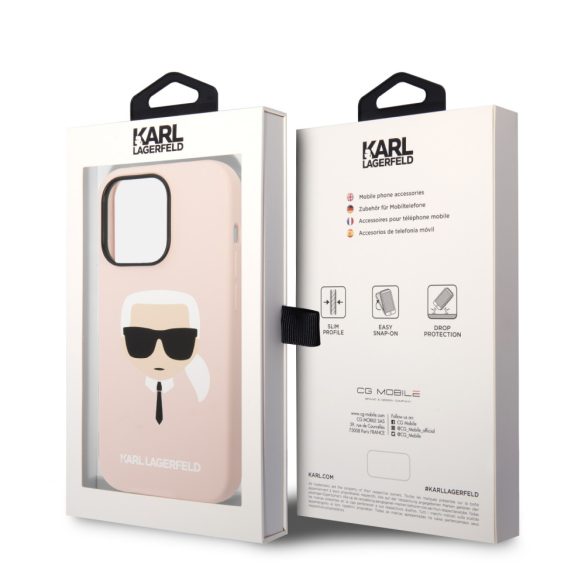 Karl Lagerfeld iPhone 14 Pro Liquid Silicone Karl Head (KLHCP14LSLKHLP) hátlap, tok, rózsaszín