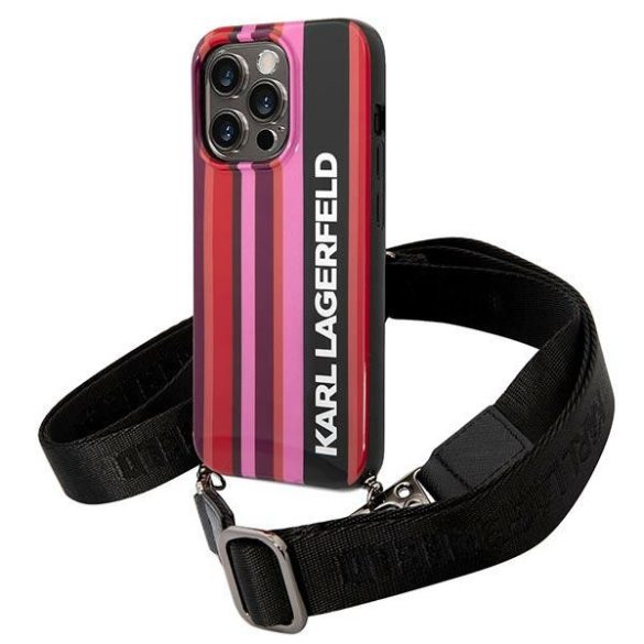 Karl Lagerfeld iPhone 14 Pro Color Stripes Strap (KLHCP14LSTSTP) hátlap, tok, rózsaszín