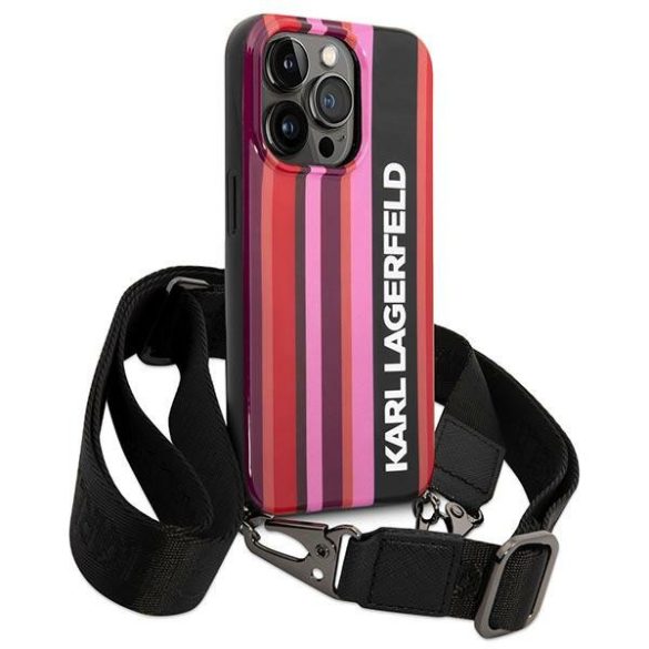 Karl Lagerfeld iPhone 14 Pro Color Stripes Strap (KLHCP14LSTSTP) hátlap, tok, rózsaszín