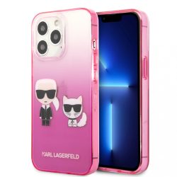   Karl Lagerfeld iPhone 14 Pro Gradient Karl and Choupette (KLHCP14LTGKCP) hátlap, tok, rózsaszín