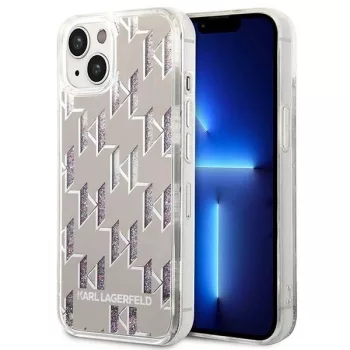   Karl Lagerfeld KLHCP14MLMNMS Liquid Glitter Monogram iPhone 14 Plus/15 Plus 6,7" hátlap, tok, ezüst