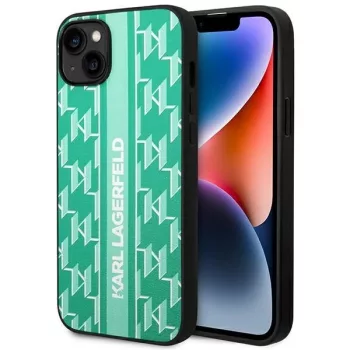   Karl Lagerfeld KLHCP14MPGKLSKN Monogram Stripe iPhone 14 Plus/15 Plus 6,7" hátlap, tok, zöld
