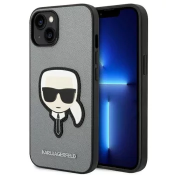   Karl Lagerfeld KLHCP14MSAPKHG Saffiano Karl's Head Patch iPhone 14 Plus/15 Plus 6,7", hátlap, tok, ezüst