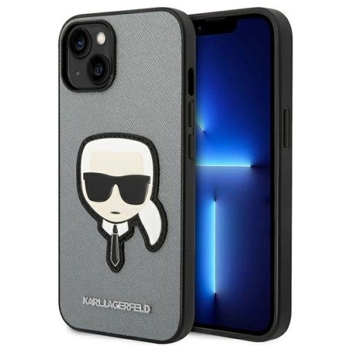 Karl Lagerfeld KLHCP14MSAPKHG Saffiano Karl's Head Patch iPhone 14 Plus/15 Plus 6,7", hátlap, tok, ezüst