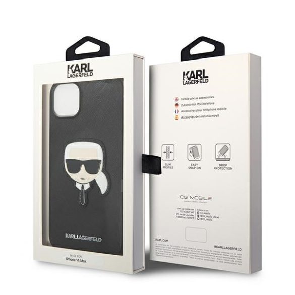 Karl Lagerfeld iPhone 14 Plus Saffiano Karl's Head Patch (KLHCP14MSAPKHK) hátlap, tok, fekete