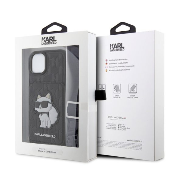 Karl Lagerfeld Saffiano Monogram Crossbody Choupette NFT Case iPhone 14  (KLHCP14SCSAKHPCK) hátlap, tok, fekete
