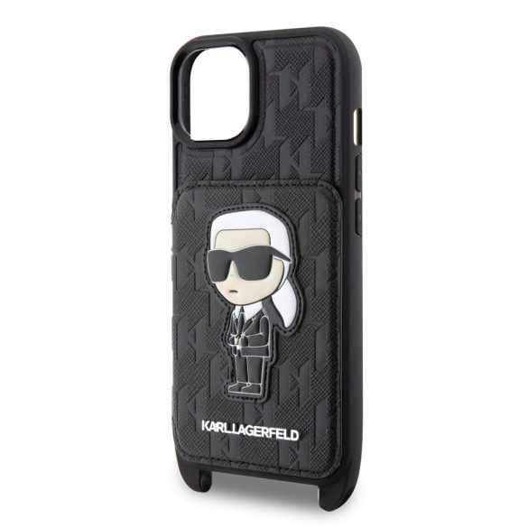 Karl Lagerfeld Saffiano Monogram Crossbody Ikonik NFT Case iPhone 14 (KLHCP14SCSAKHPKK) hátlap, tok, fekete
