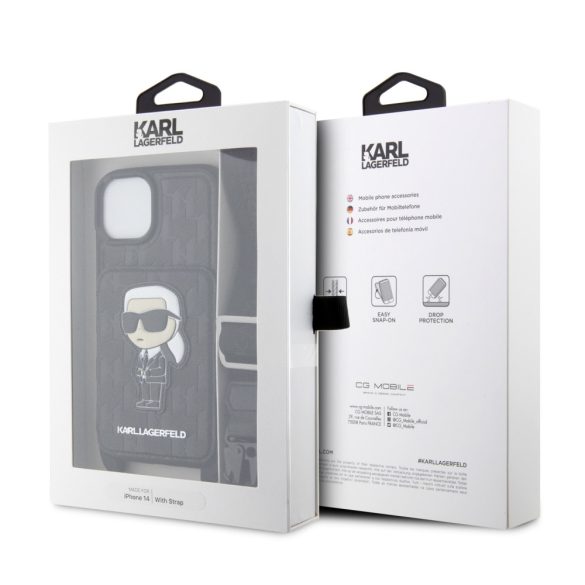 Karl Lagerfeld Saffiano Monogram Crossbody Ikonik NFT Case iPhone 14 (KLHCP14SCSAKHPKK) hátlap, tok, fekete