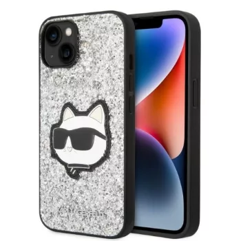   Karl Lagerfeld iPhone 14 Glitter Choupette Patch (KLHCP14SG2CPS) hátlap, tok, ezüst