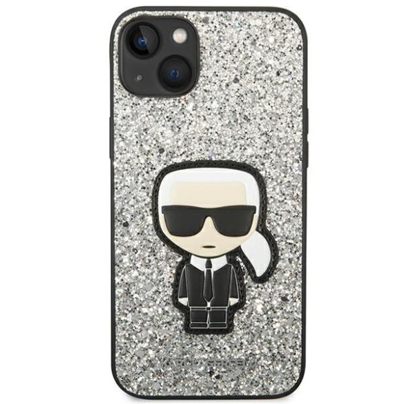 Karl Lagerfeld iPhone 13/14/15 Glitter Flakes Ikonik (KLHCP14SGFKPG) hátlap, tok, ezüst