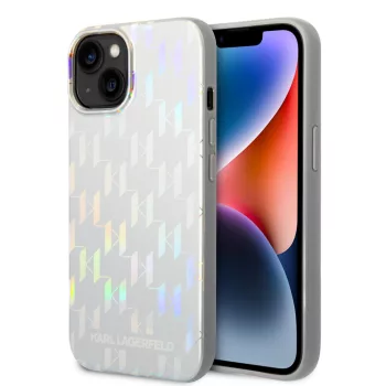   Karl Lagerfeld iPhone 14 Iridescent Monogram (KLHCP14SLGMMSV3) hátlap, tok, ezüst