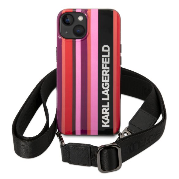 Karl Lagerfeld iPhone 14 Color Stripes Strap (KLHCP14SSTSTP) hátlap, tok, rózsaszín