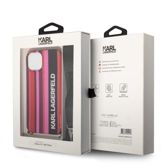 Karl Lagerfeld iPhone 14 Color Stripes Strap (KLHCP14SSTSTP) hátlap, tok, rózsaszín