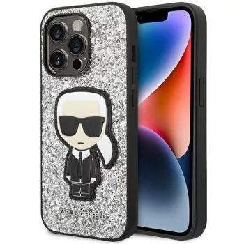   Karl Lagerfeld KLHCP14XGFKPG Glitter Flakes Ikonik iPhone 14 Pro Max 6.7" hátlap, tok, ezüst