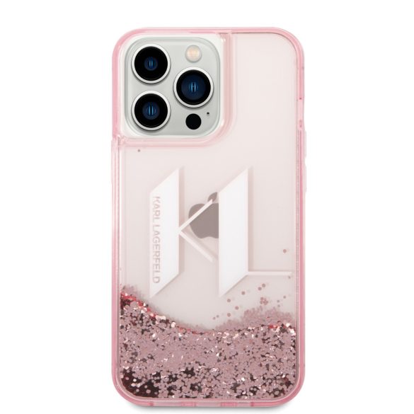 Karl Lagerfeld iPhone 14 Pro Max Liquid Glitter Big KL (KLHCP14XLBKLCP) hátlap, tok, rózsaszín