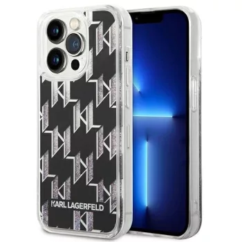   Karl Lagerfeld KLHCP14XLMNMK Liquid Glitter Monogram iPhone 14 Pro Max 6.7 " hátlap, tok, fekete