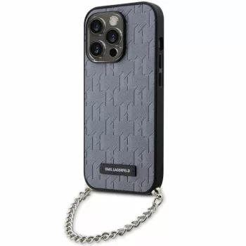   Karl Lagerfeld KLHCP14XSACKLHPG Saffiano Monogram Chain iPhone 14 Pro Max 6.7", hátlap, tok, ezüst