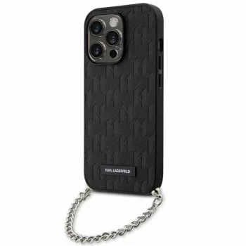   Karl Lagerfeld KLHCP14XSACKLKLHPK Saffiano Monogram Chain iPhone 14 Pro Max 6.7", hátlap, tok, fekete