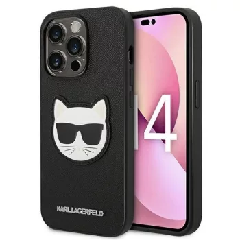   Karl Lagerfeld Saffiano Choupette Head Patch iPhone 14 Pro Max 6,7" KLHCP14XSAPCHK tok, fekete