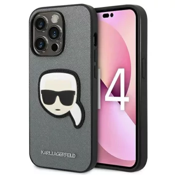   Karl Lagerfeld KLHCP14XSAPKHG Saffiano Karl Head Patch iPhone 14 Pro Max tok, ezüst