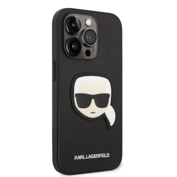 Karl Lagerfeld iPhone 14 Pro Max Saffiano Karl's Head Patch (KLHCP14XSAPKHK) hátlap, tok, fekete
